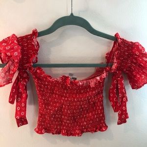 Skylar+Madison Off the shoulder red and white top